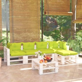 Muebles de jardín de palets 6 pzas y cojines madera de pino