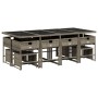 Set comedor de jardín con cojines 13 pzas ratán sintético gris