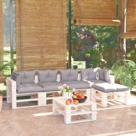 Muebles de jardín de palets 6 pzas y cojines madera de pino