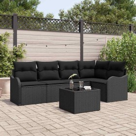 Conjunto de sofá de jardín con cojín 6 pcs Negro Poliratán