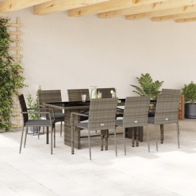 Set comedor jardín 9 pzas y cojines ratán sintético gris by , Garden sets - Ref: Foro24-3213497, Price: 639,44 €, Discount: %