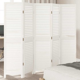 Biombo separador de 5 paneles madera maciza Paulownia blanco de , Divisores de ambientes - Ref: Foro24-358837, Precio: 126,22...