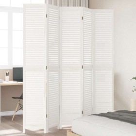 Biombo separador de 5 paneles madera maciza Paulownia blanco de , Divisores de ambientes - Ref: Foro24-358840, Precio: 179,77...