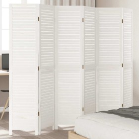 Biombo separador de 6 paneles madera maciza Paulownia blanco de , Divisores de ambientes - Ref: Foro24-358842, Precio: 186,39...