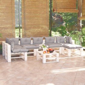 Muebles de jardín de palets 8 pzas con cojines madera de pino