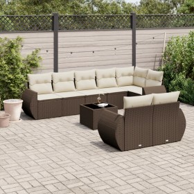 Set de sofás de jardín 9 pzas y cojines ratán sintético marrón by , Modular outdoor sofas - Ref: Foro24-3221632, Price: 662,4...