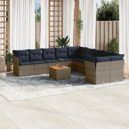 Set de sofás de jardín 11 pzas y cojines ratán sintético gris von , Gartensets - Ref: Foro24-3256187, Preis: 794,73 €, Rabatt: %