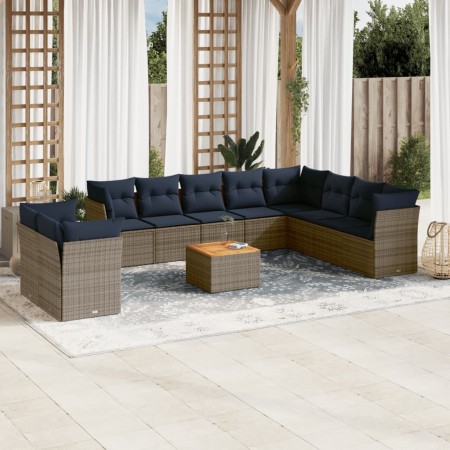 Set de sofás de jardín 11 pzas y cojines ratán sintético gris by , Garden sets - Ref: Foro24-3256054, Price: 812,37 €, Discou...