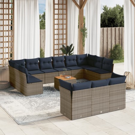 Set de sofás de jardín y cojines 14 pzas ratán sintético gris by , Garden sets - Ref: Foro24-3256257, Price: 1,00 €, Discount: %