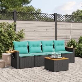 Set de sofás de jardín 5 pzas con cojines ratán sintético negro de , Conjuntos de jardín - Ref: Foro24-3226617, Precio: 376,4...