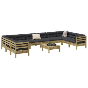 Set de sofás jardín 11 pzas con cojines madera pino impregnada von , Gartensets - Ref: Foro24-3299650, Preis: 1,00 €, Rabatt: %
