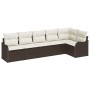 Conjunto de sofá de jardín con cojín 6 pcs Marrón Poliratán