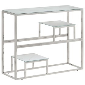 Mesa consola acero inoxidable plateado y vidrio templado de , Mesas auxiliares - Ref: Foro24-350011, Precio: 138,30 €, Descue...