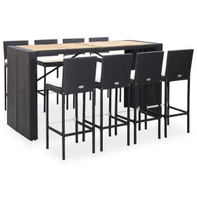 Mesa y sillas bar jardín 9 pzas ratán sintético y madera negro de , Conjuntos de jardín - Ref: Foro24-49566, Precio: 688,95 €