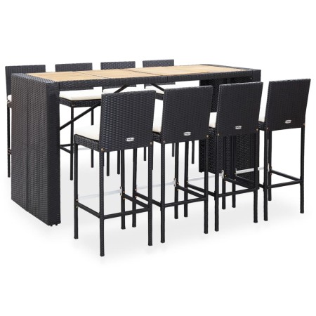 Mesa y sillas bar jardín 9 pzas ratán sintético y madera negro von , Gartensets - Ref: Foro24-49566, Preis: 679,31 €, Rabatt: %