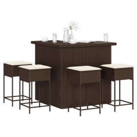 Juego de bar de jardín de 5 pzas con cojines ratán PE marrón de , Conjuntos de jardín - Ref: Foro24-3261501, Precio: 363,68 €...
