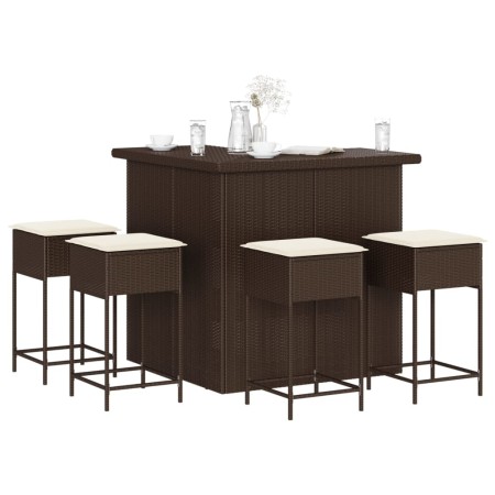 Juego de bar de jardín de 5 pzas con cojines ratán PE marrón de , Conjuntos de jardín - Ref: Foro24-3261501, Precio: 363,68 €...