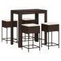 Juego de bar de jardín de 5 piezas con cojines ratán PE marrón von , Gartensets - Ref: Foro24-3261452, Preis: 302,45 €, Rabat...