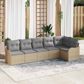 Conjunto de sofá de jardín con cojín 6 pcs Beige Poliratán