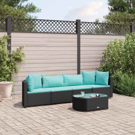 Set de muebles de jardín 5 pzas y cojines ratán sintético negro by , Garden sets - Ref: Foro24-3308372, Price: 348,33 €, Disc...