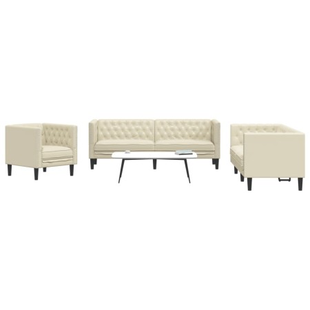 Juego de sofás Chesterfield 3 piezas cuero sintético crema von , Sofas - Ref: Foro24-3209268, Preis: 728,27 €, Rabatt: %