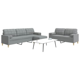 Juego de sofás 3 pzas con reposapiés y cojines tela gris claro by , Sofas - Ref: Foro24-3278343, Price: 555,40 €, Discount: %