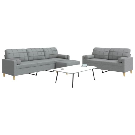 Juego de sofás 3 pzas con reposapiés y cojines tela gris claro von , Sofas - Ref: Foro24-3278343, Preis: 555,40 €, Rabatt: %