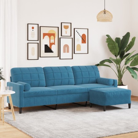 Sofá de 3 plazas con taburete de terciopelo azul 210 cm by , Sofas - Ref: Foro24-3278286, Price: 384,59 €, Discount: %