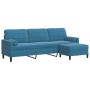 Sofá de 3 plazas con taburete de terciopelo azul 210 cm by , Sofas - Ref: Foro24-3278286, Price: 384,59 €, Discount: %