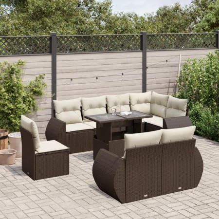 Set de sofás de jardín 9 pzas y cojines ratán sintético marrón by , Garden sets - Ref: Foro24-3268673, Price: 771,45 €, Disco...