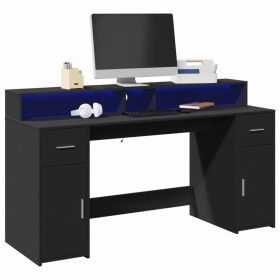 Escritorio con luz LED madera ingeniería negro 160x55x91 cm by , Desks - Ref: Foro24-3309430, Price: 239,68 €, Discount: %