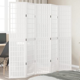 Biombo separador de 5 paneles madera maciza Paulownia blanco de , Divisores de ambientes - Ref: Foro24-358790, Precio: 137,60...