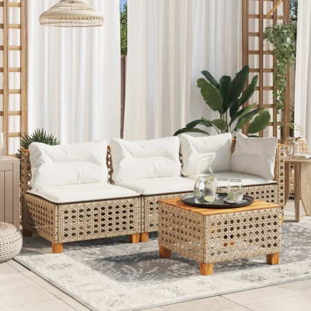 Sofá de jardín de 3 plazas con cojines ratán sintético beige von , Outdoor-Sofas - Ref: Foro24-365943, Preis: 248,86 €, Rabat...