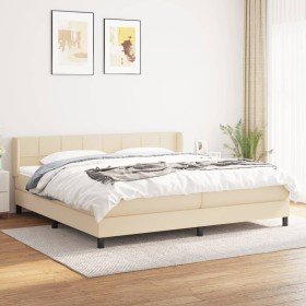 Cama box spring con colchón tela color crema 200x200 cm en Camas y somieres | Comprar online en Foro24