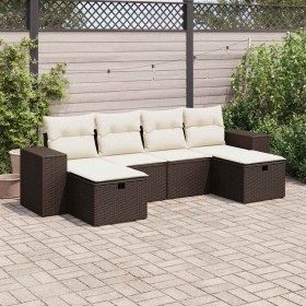 Set sofás de jardín 6 piezas y cojines ratán sintético marrón by , Garden sets - Ref: Foro24-3325729, Price: 387,93 €, Discou...