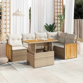 Set sofás jardín y cojines 6 pzas ratán sintético acacia beige by , Garden sets - Ref: Foro24-3327712, Price: 498,57 €, Disco...