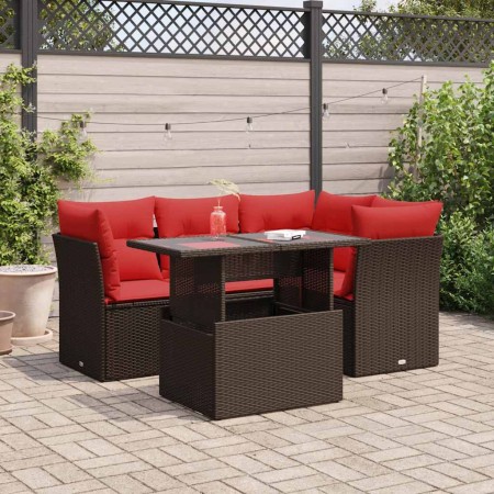 Juego Sofá Jardín 5 Piezas con Cojines Marrón Poli Ratán Acacia von , Gartensets - Ref: Foro24-3326155, Preis: 437,56 €, Raba...