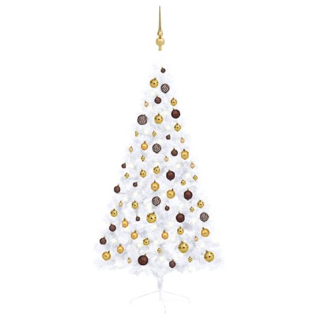 Medio árbol de Navidad con luces y bolas blanco 150 cm by , Christmas trees - Ref: Foro24-3077483, Price: 58,78 €, Discount: %