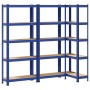 Estanterías de 5 baldas 3 uds madera contrachapada y acero azul