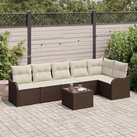 Conjunto de sofá de jardín con cojín 7 pcs Marrón Poliratán