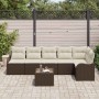 Conjunto de sofá de jardín con cojín 7 pcs Marrón Poliratán