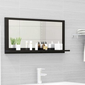 Espejo de baño madera contrachapada negro brillo 80x10,5x37 cm