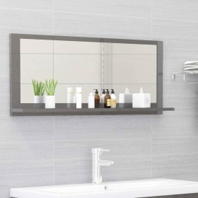 Espejo de baño madera contrachapada gris brillo 90x10,5x37 cm