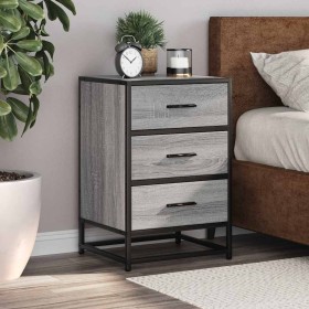 Mesita noche madera ingeniería gris sonoma 40x34,5x60 cm metal by , Nightstands - Ref: Foro24-848722, Price: 63,27 €, Discoun...