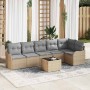 Conjunto de sofá de jardín con cojín 7 pcs Beige Poliratán