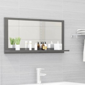 Espejo de baño madera contrachapada gris brillo 80x10,5x37 cm