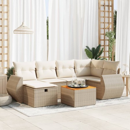 Set sofás de jardín 7 piezas y cojines ratán sintético beige de , Conjuntos de jardín - Ref: Foro24-3325845, Precio: 533,21 €...