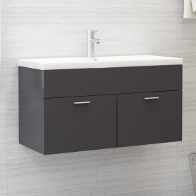 Armario para lavabo contrachapada gris brillo 90x38,5x46 cm de vidaXL, Muebles de baño - Ref: Foro24-804673, Precio: 49,45 €,...