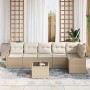 Conjunto de sofá de jardín con cojín 7 pcs Beige Poliratán