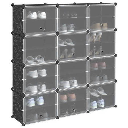 Estantería de cubos con 12 compartimentos y puertas PP negro by , Shoe racks and shoe organizers - Ref: Foro24-4019580, Price...